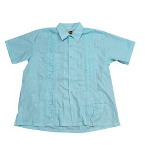 Vintage Guayabera Soft Blue Shirt Short Sleeve Mens XLarge